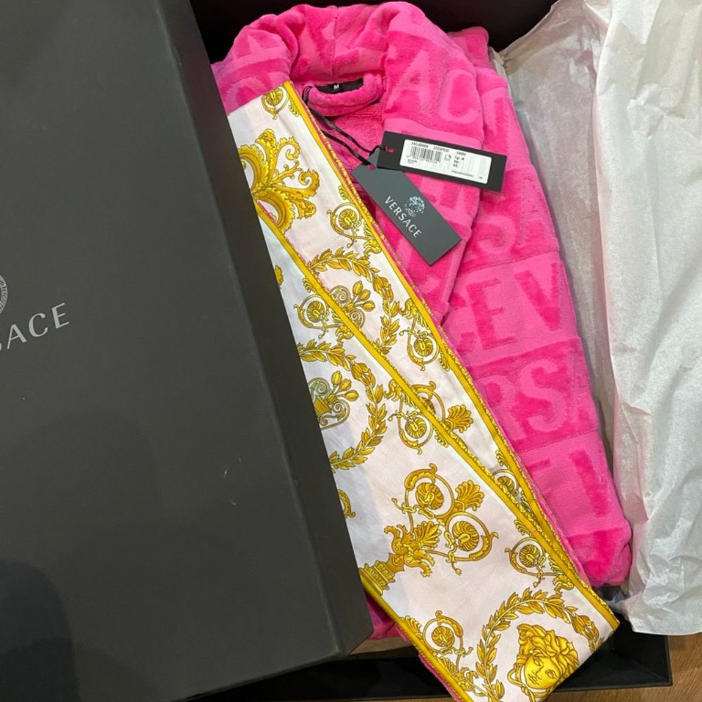 Authentic VERSACE I ♡ BAROQUE BATHROBE - Unisex Pink Size M - Picture 3 of 9